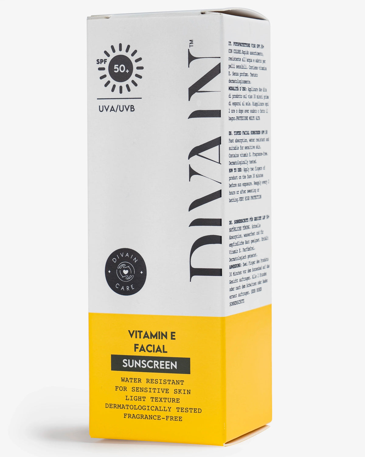 50 millilitre pack of divain care sunscreen face cream